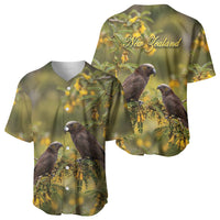 New Zealand Kaka Bird Baseball Jersey Kowhai Flower Landscape Style