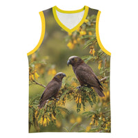 New Zealand Kaka Bird Basketball Jersey Kowhai Flower Landscape Style