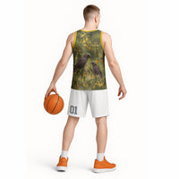 New Zealand Kaka Bird Basketball Jersey Kowhai Flower Landscape Style