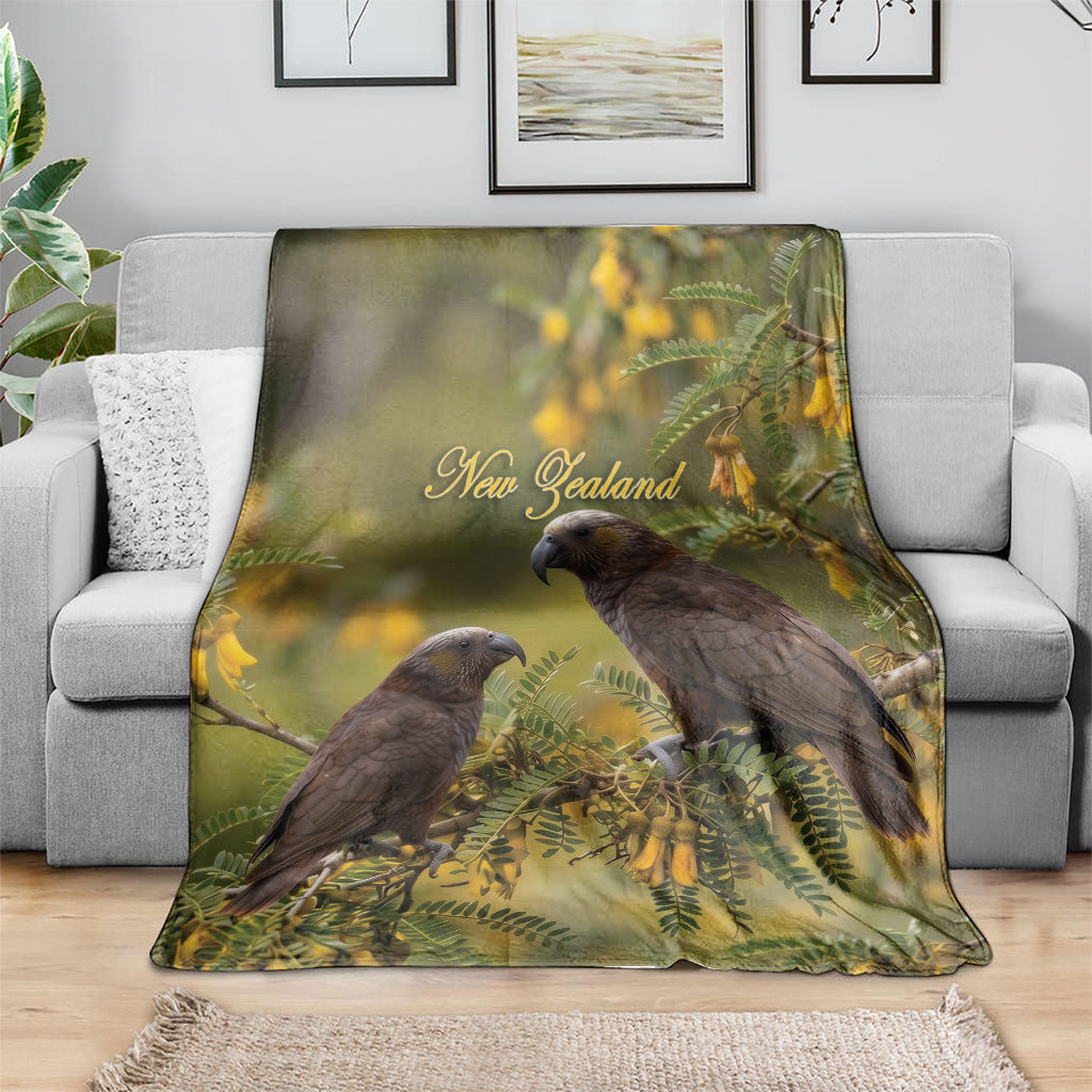 New Zealand Kaka Bird Blanket Kowhai Flower Landscape Style