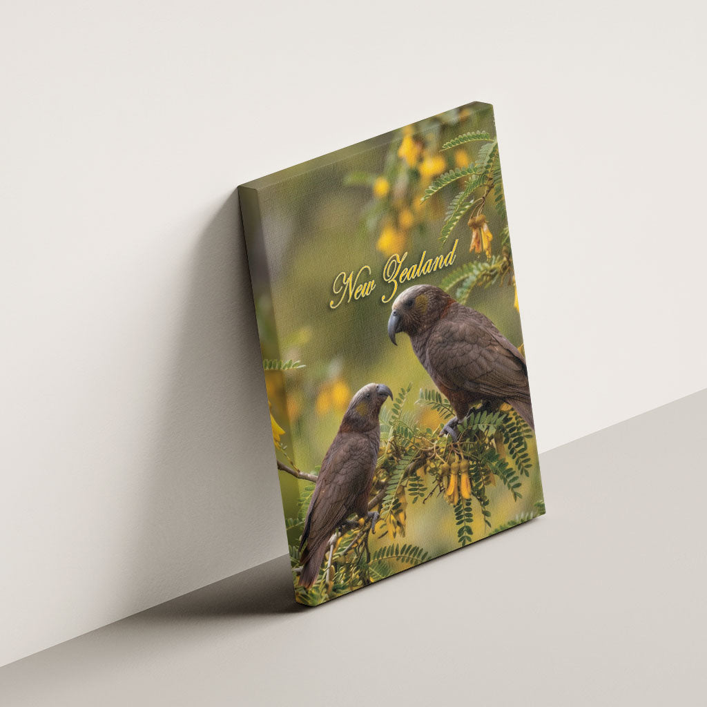 New Zealand Kaka Bird Canvas Wall Art Kowhai Flower Landscape Style