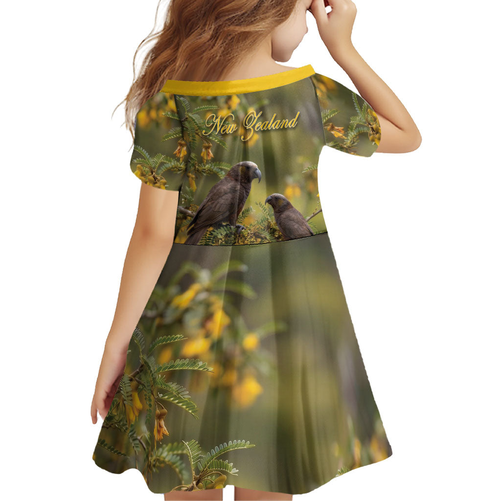 New Zealand Kaka Bird Family Matching Mermaid Dress and Hawaiian Shirt Kowhai Flower Landscape Style LT22 - Polynesian Pride