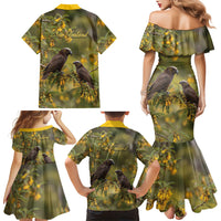 New Zealand Kaka Bird Family Matching Mermaid Dress and Hawaiian Shirt Kowhai Flower Landscape Style LT22 - Polynesian Pride