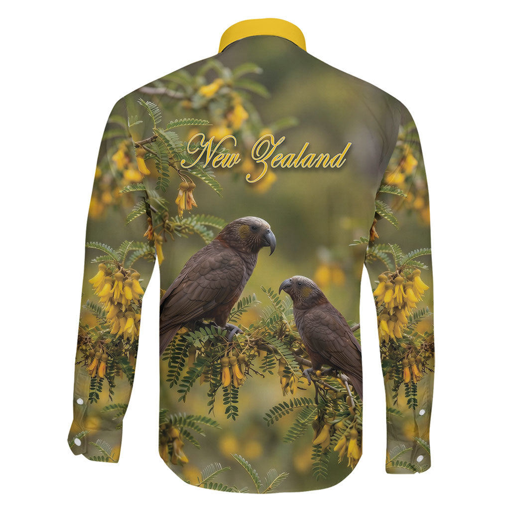 New Zealand Kaka Bird Family Matching Off The Shoulder Long Sleeve Dress and Hawaiian Shirt Kowhai Flower Landscape Style LT22 - Polynesian Pride
