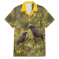 New Zealand Kaka Bird Family Matching Off Shoulder Maxi Dress and Hawaiian Shirt Kowhai Flower Landscape Style LT22 Dad's Shirt - Short Sleeve Green - Polynesian Pride