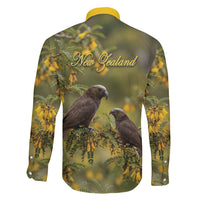 New Zealand Kaka Bird Family Matching Puletasi and Hawaiian Shirt Kowhai Flower Landscape Style LT22 - Polynesian Pride