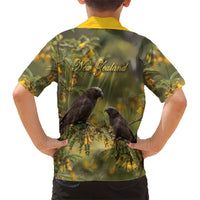 New Zealand Kaka Bird Family Matching Summer Maxi Dress and Hawaiian Shirt Kowhai Flower Landscape Style LT22 - Polynesian Pride