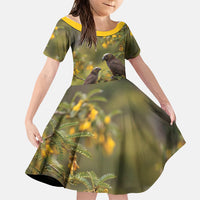 New Zealand Kaka Bird Family Matching Tank Maxi Dress and Hawaiian Shirt Kowhai Flower Landscape Style LT22 Daughter's Dress Green - Polynesian Pride