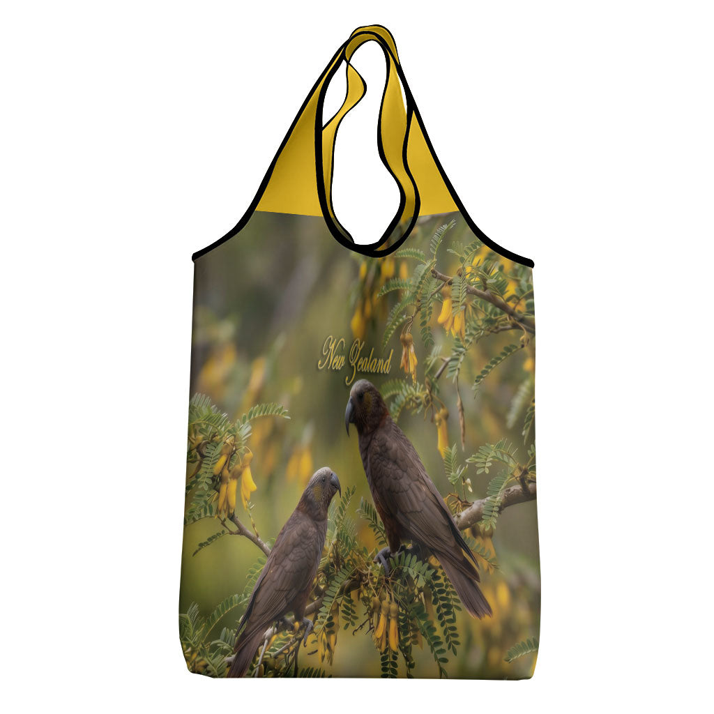 New Zealand Kaka Bird Grocery Bag Kowhai Flower Landscape Style