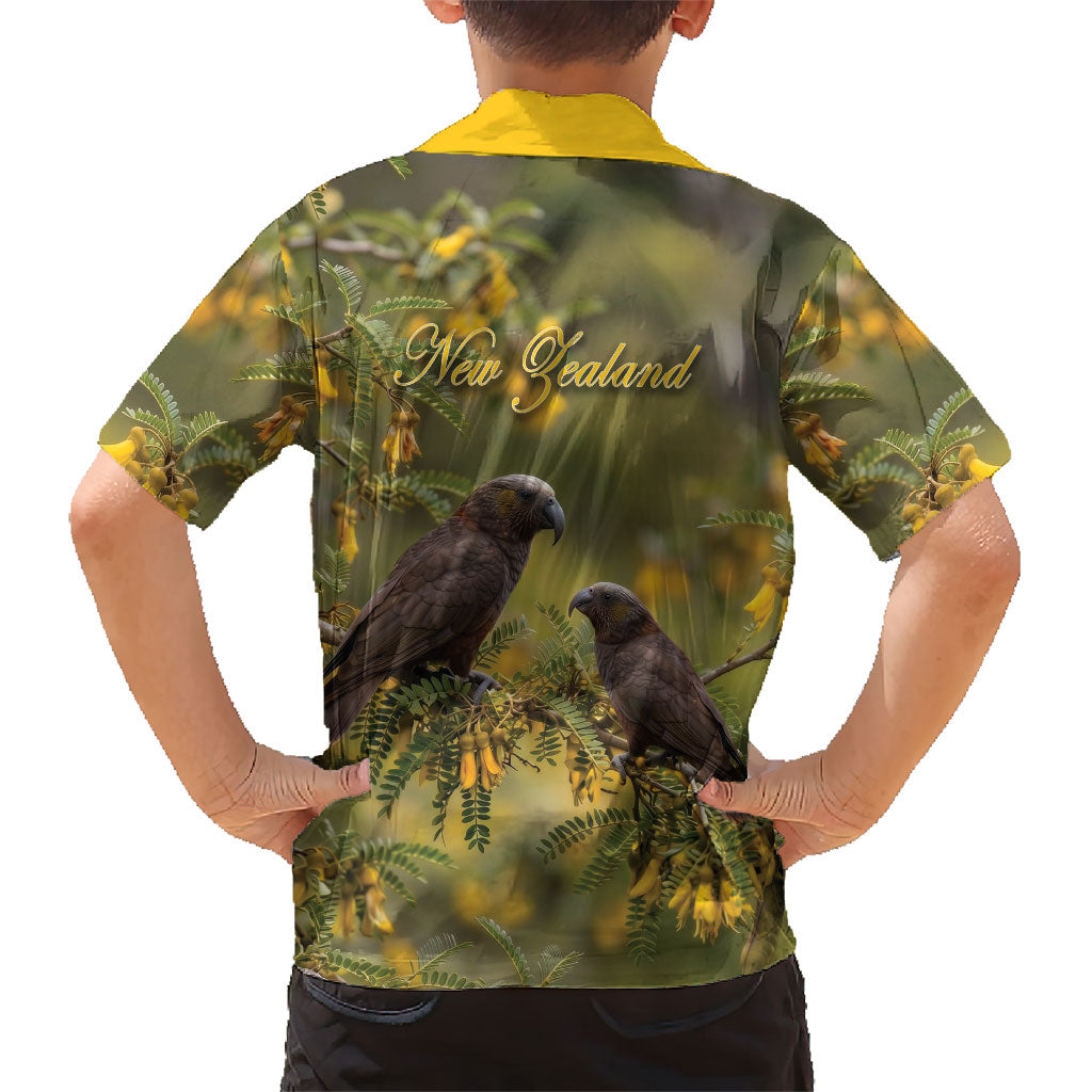 New Zealand Kaka Bird Kid Hawaiian Shirt Kowhai Flower Landscape Style