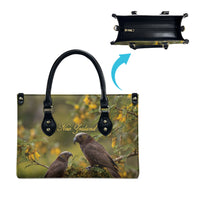 New Zealand Kaka Bird Leather Bag Kowhai Flower Landscape Style