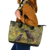 New Zealand Kaka Bird Leather Tote Bag Kowhai Flower Landscape Style