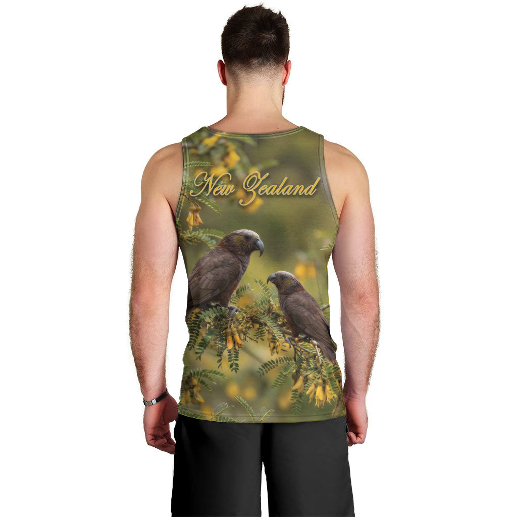 New Zealand Kaka Bird Men Tank Top Kowhai Flower Landscape Style