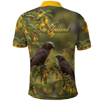 New Zealand Kaka Bird Polo Shirt Kowhai Flower Landscape Style