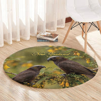 New Zealand Kaka Bird Round Carpet Kowhai Flower Landscape Style
