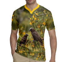 New Zealand Kaka Bird Rugby Jersey Kowhai Flower Landscape Style