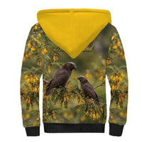 New Zealand Kaka Bird Sherpa Hoodie Kowhai Flower Landscape Style