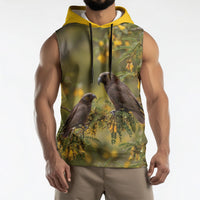 New Zealand Kaka Bird Sleeveless Hoodie Kowhai Flower Landscape Style