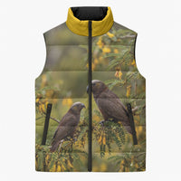 New Zealand Kaka Bird Sleeveless Puffer Jacket Kowhai Flower Landscape Style