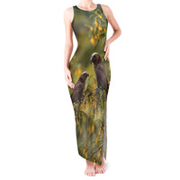 New Zealand Kaka Bird Tank Maxi Dress Kowhai Flower Landscape Style