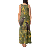 New Zealand Kaka Bird Tank Maxi Dress Kowhai Flower Landscape Style