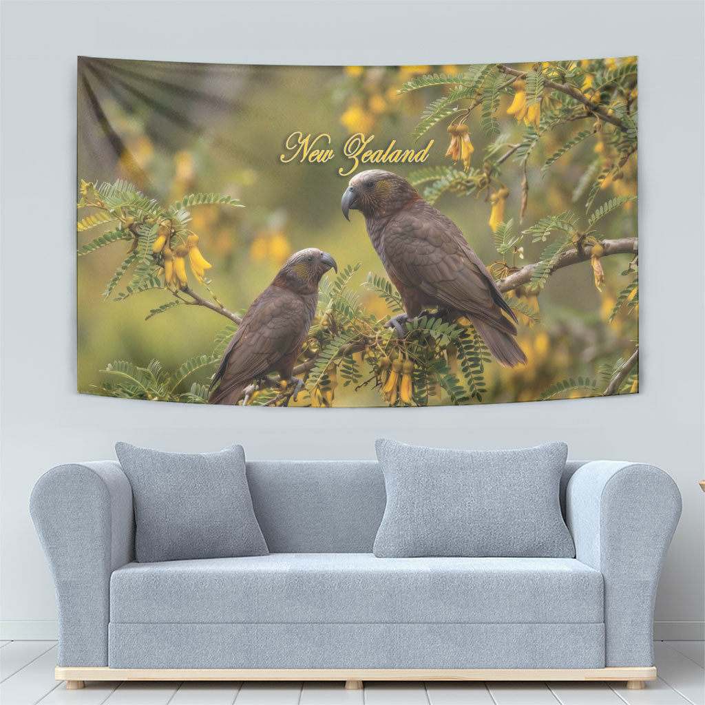 New Zealand Kaka Bird Tapestry Kowhai Flower Landscape Style