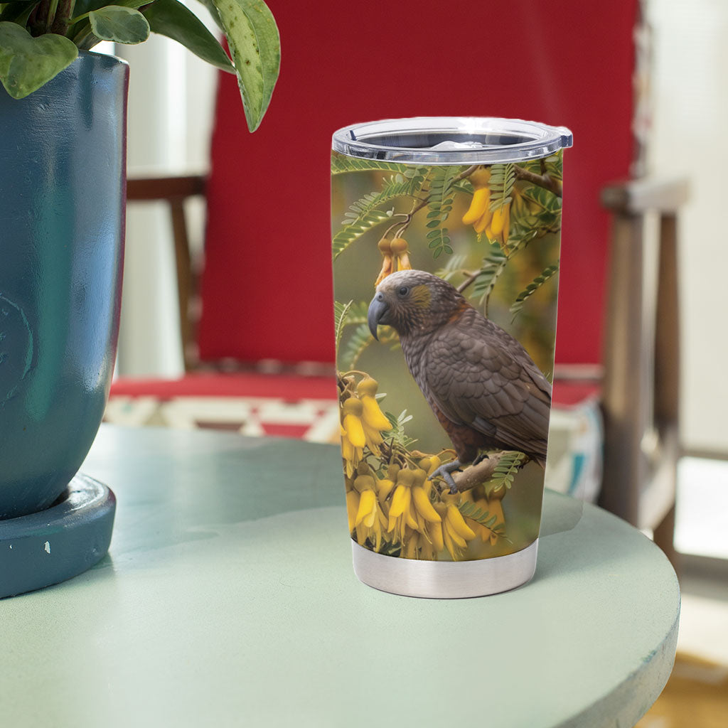 New Zealand Kaka Bird Tumbler Cup Kowhai Flower Landscape Style