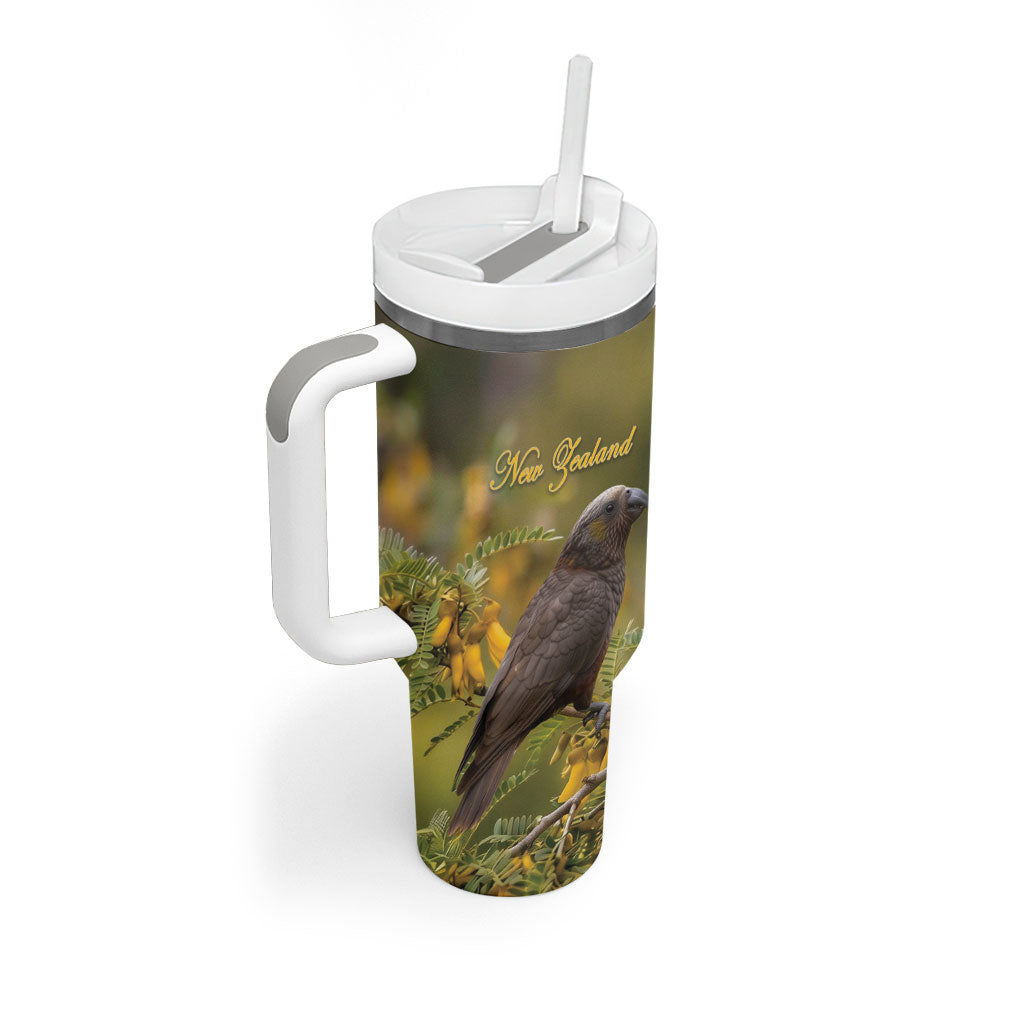 New Zealand Kaka Bird Tumbler With Handle Kowhai Flower Landscape Style