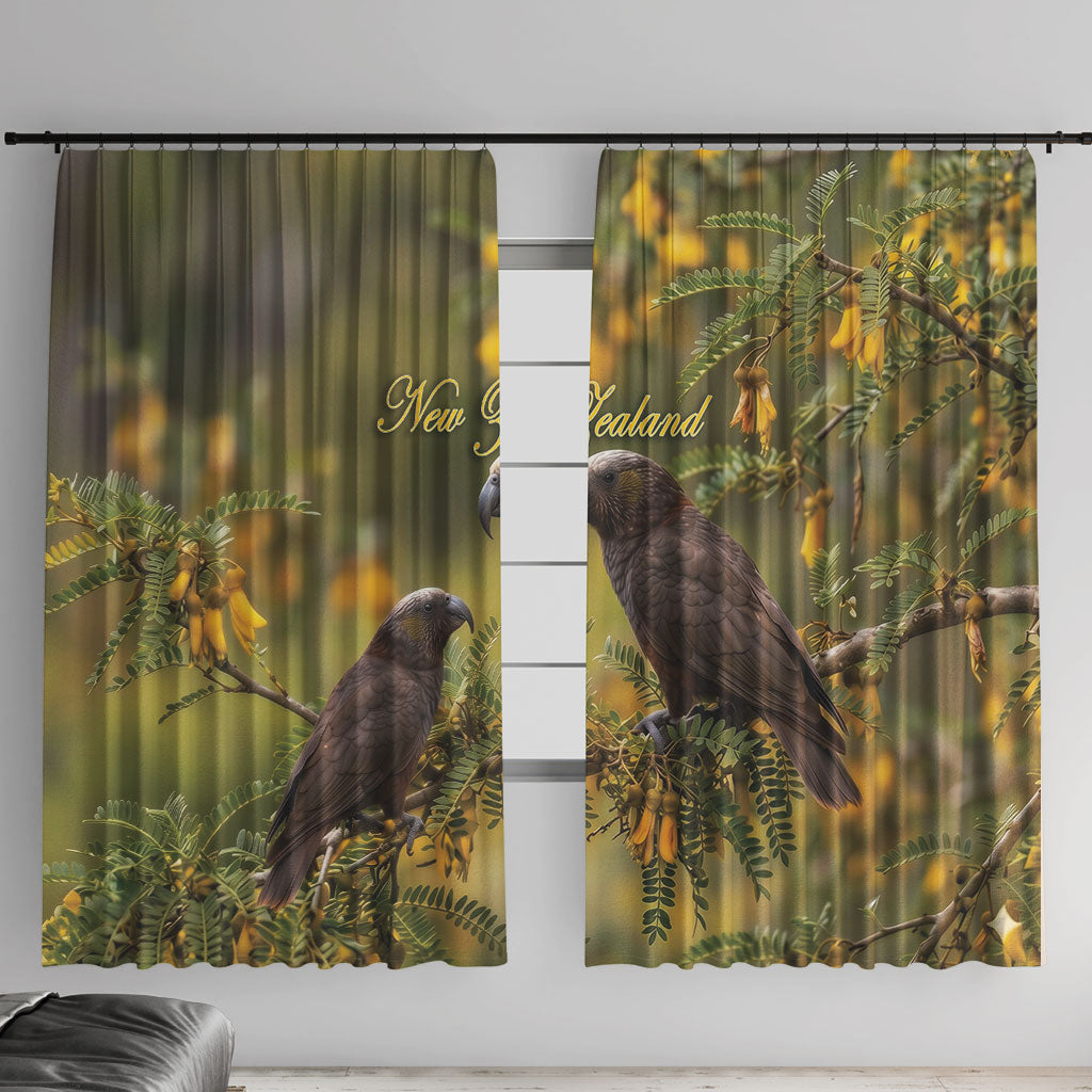 New Zealand Kaka Bird Window Curtain Kowhai Flower Landscape Style