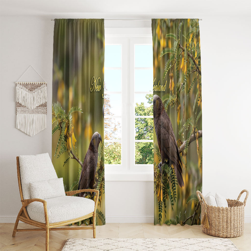 New Zealand Kaka Bird Window Curtain Kowhai Flower Landscape Style