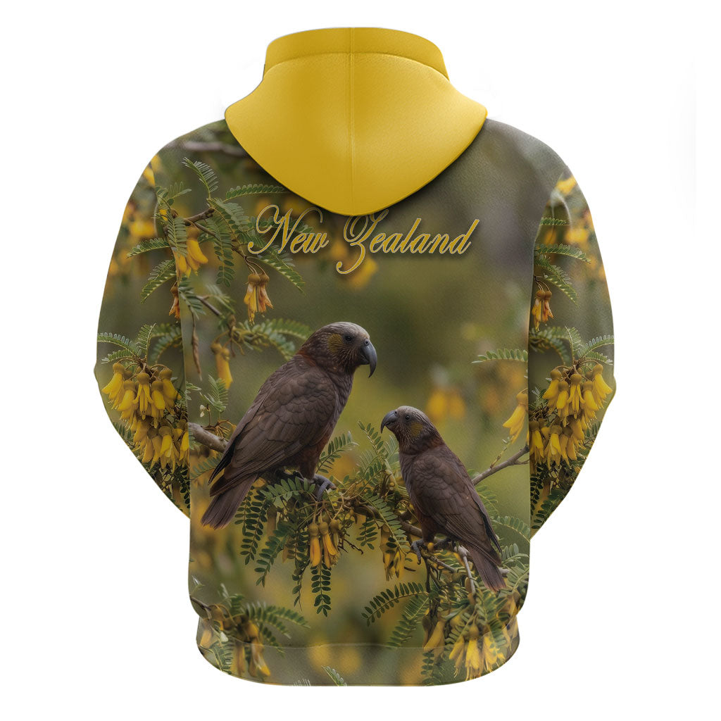 New Zealand Kaka Bird Zip Hoodie Kowhai Flower Landscape Style