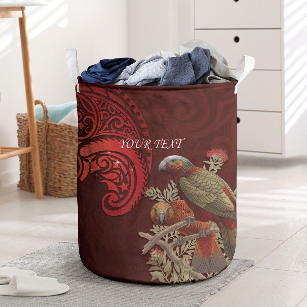 New Zealand Kaka Bird Personalised Laundry Basket Pohutukawa Matariki Maori Pattern