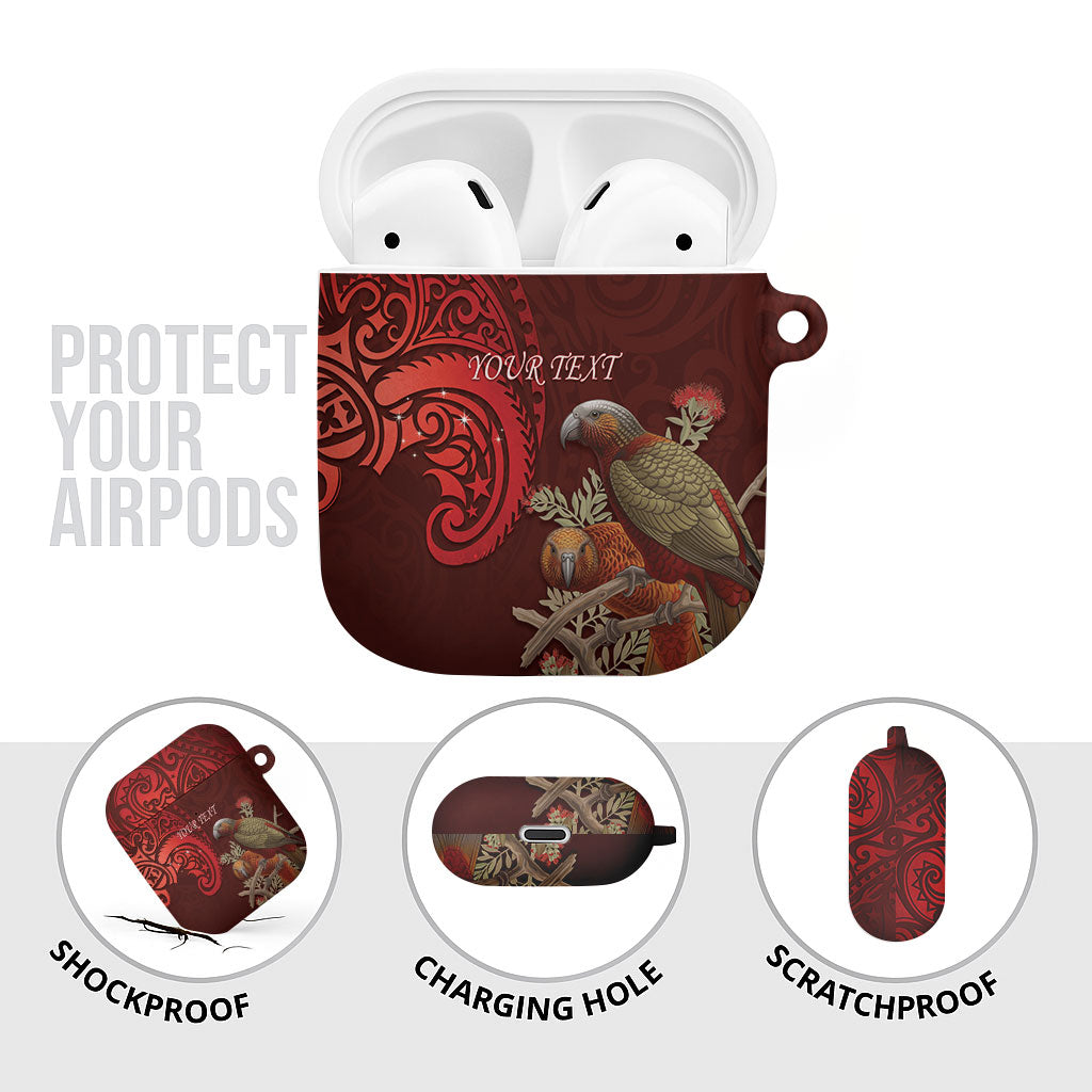 New Zealand Kaka Bird Personalised AirPods Case Pohutukawa Matariki Maori Pattern
