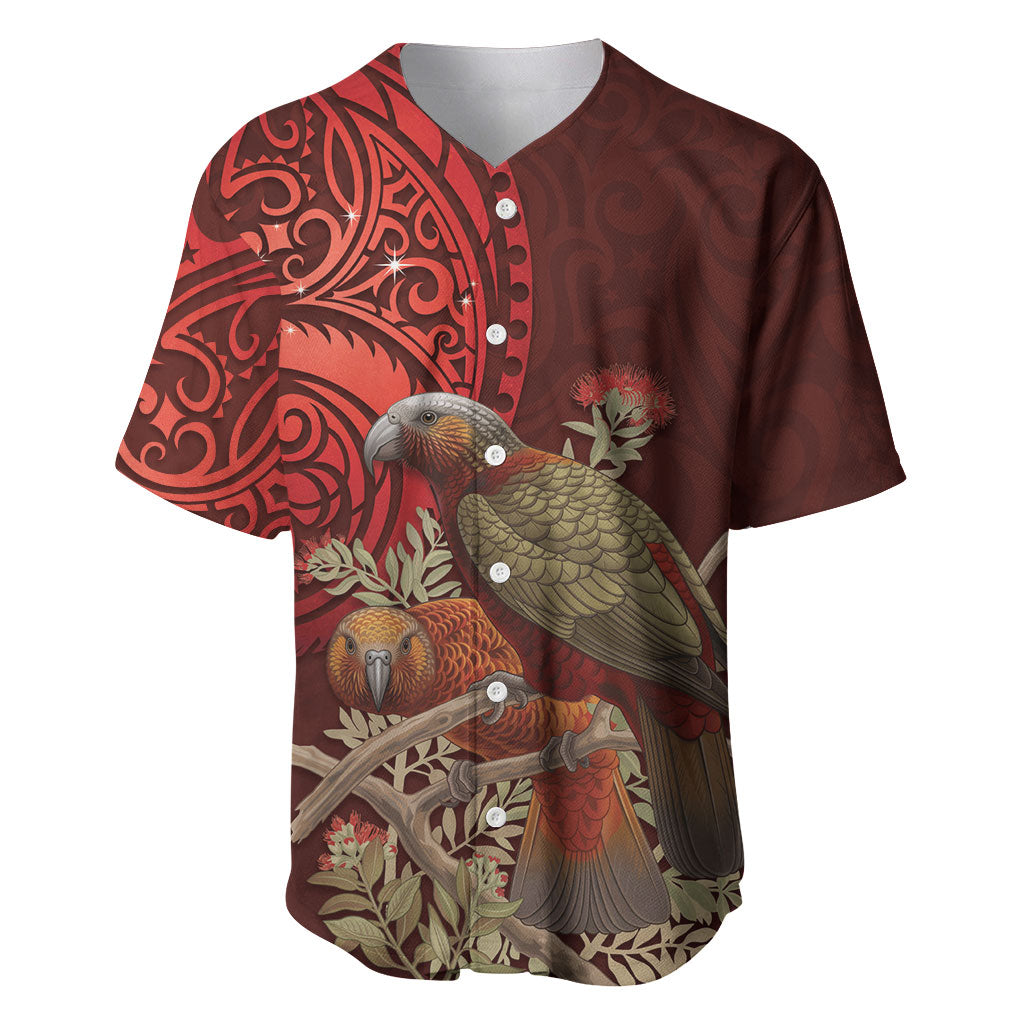 New Zealand Kaka Bird Personalised Baseball Jersey Pohutukawa Matariki Maori Pattern