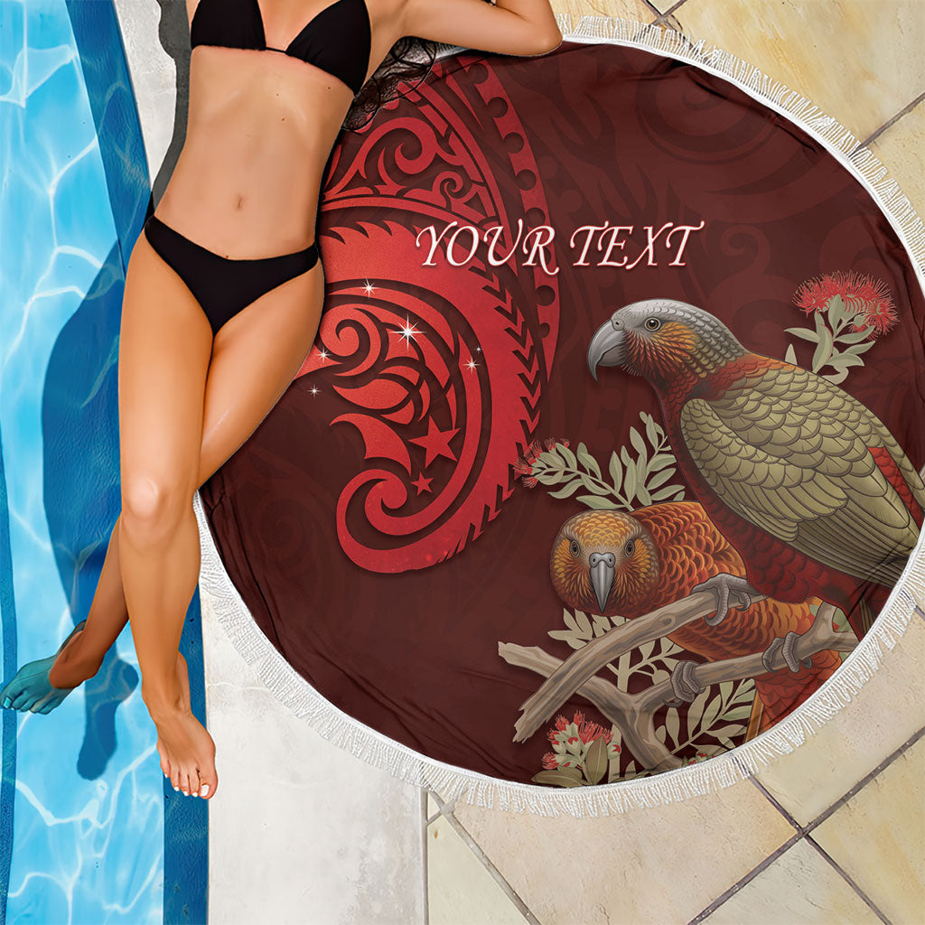 New Zealand Kaka Bird Personalised Beach Blanket Pohutukawa Matariki Maori Pattern