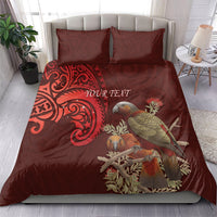 New Zealand Kaka Bird Personalised Bedding Set Pohutukawa Matariki Maori Pattern