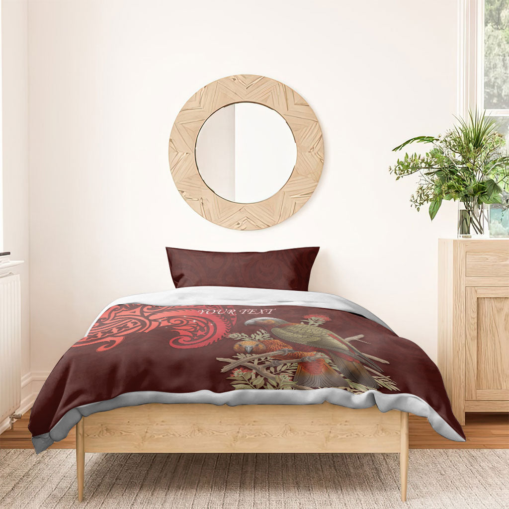 New Zealand Kaka Bird Personalised Bedding Set Pohutukawa Matariki Maori Pattern