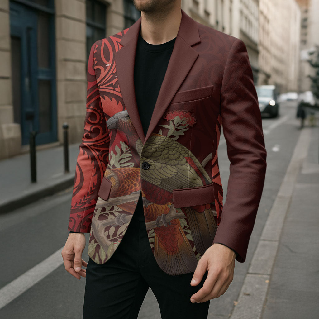 New Zealand Kaka Bird Personalised Blazer Pohutukawa Matariki Maori Pattern
