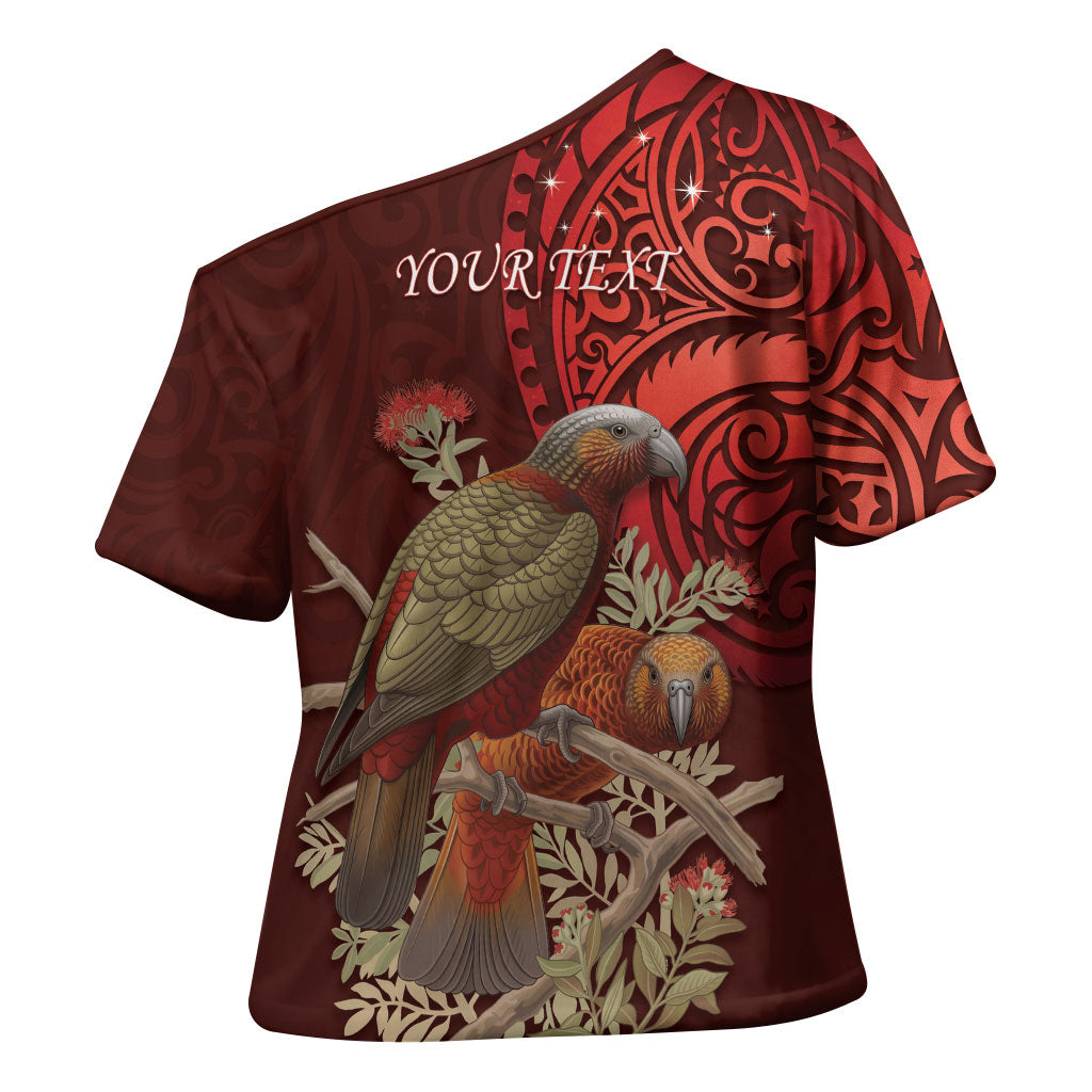 New Zealand Kaka Bird Personalised Cross Shoulder Shirt Pohutukawa Matariki Maori Pattern