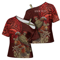 New Zealand Kaka Bird Personalised Cross Shoulder Shirt Pohutukawa Matariki Maori Pattern