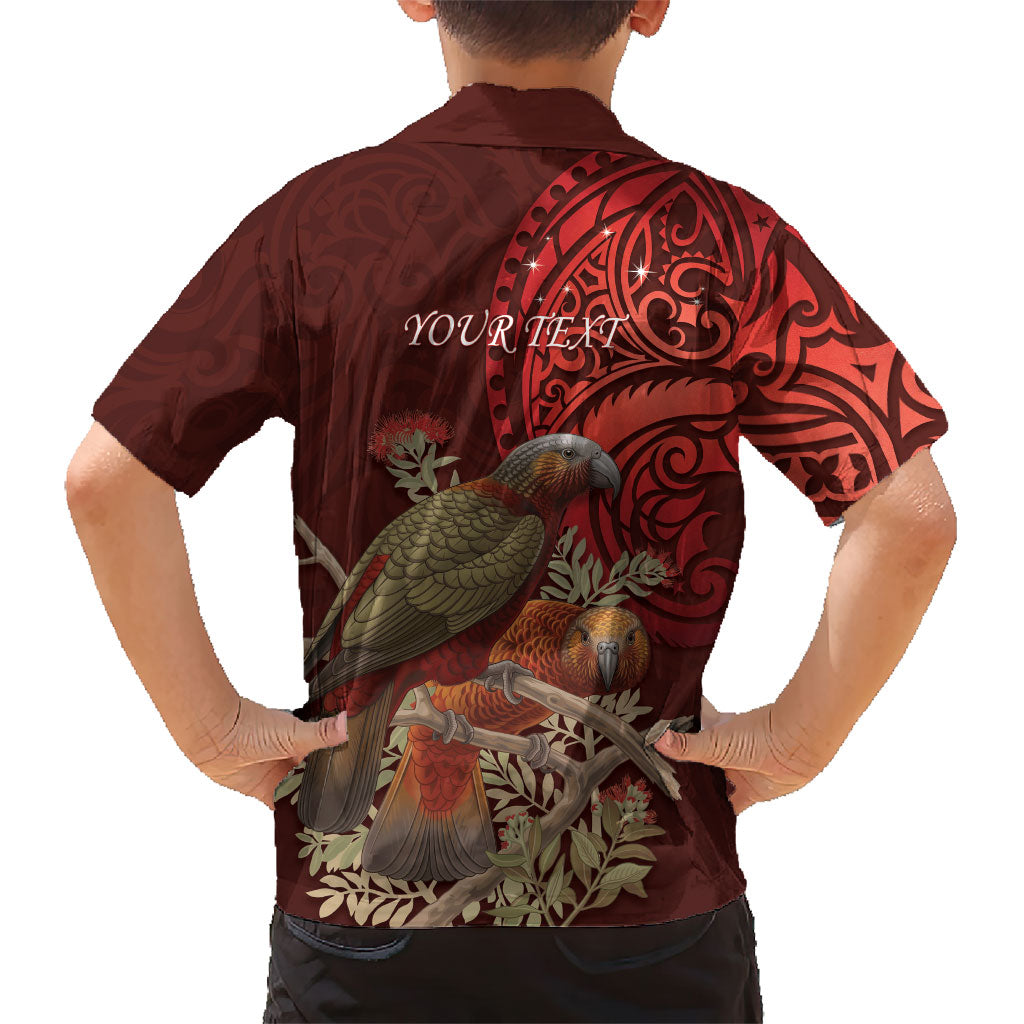 New Zealand Kaka Bird Personalised Family Matching Off Shoulder Maxi Dress and Hawaiian Shirt Pohutukawa Matariki Maori Pattern LT22 - Polynesian Pride