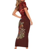 New Zealand Kaka Bird Personalised Family Matching Short Sleeve Bodycon Dress and Hawaiian Shirt Pohutukawa Matariki Maori Pattern LT22 - Polynesian Pride