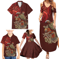 New Zealand Kaka Bird Personalised Family Matching Summer Maxi Dress and Hawaiian Shirt Pohutukawa Matariki Maori Pattern LT22 - Polynesian Pride