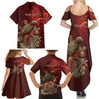 New Zealand Kaka Bird Personalised Family Matching Summer Maxi Dress and Hawaiian Shirt Pohutukawa Matariki Maori Pattern LT22 - Polynesian Pride