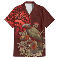 New Zealand Kaka Bird Personalised Family Matching Summer Maxi Dress and Hawaiian Shirt Pohutukawa Matariki Maori Pattern LT22 Dad's Shirt - Short Sleeve Red - Polynesian Pride