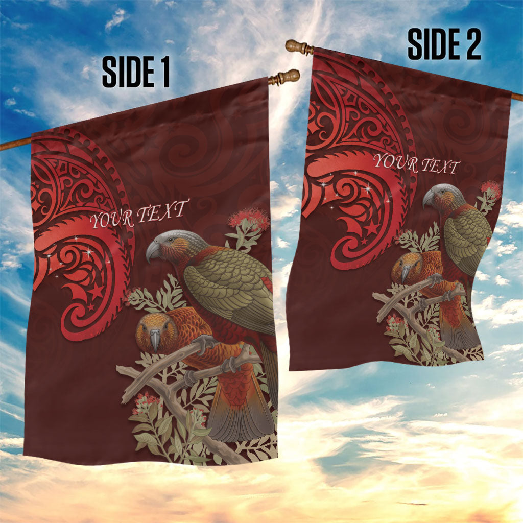 New Zealand Kaka Bird Personalised Garden Flag Pohutukawa Matariki Maori Pattern