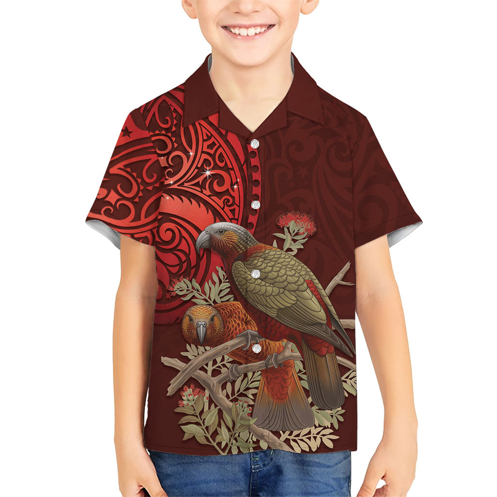 New Zealand Kaka Bird Personalised Hawaiian Shirt Pohutukawa Matariki Maori Pattern