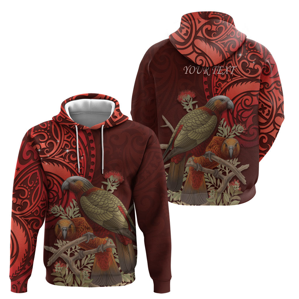 New Zealand Kaka Bird Personalised Hoodie Pohutukawa Matariki Maori Pattern