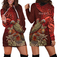 New Zealand Kaka Bird Personalised Hoodie Dress Pohutukawa Matariki Maori Pattern