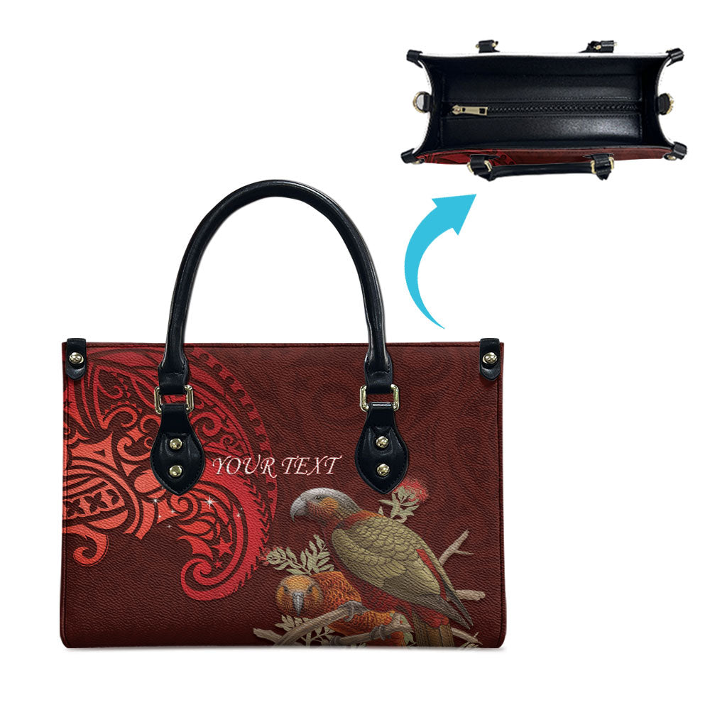 New Zealand Kaka Bird Personalised Leather Bag Pohutukawa Matariki Maori Pattern